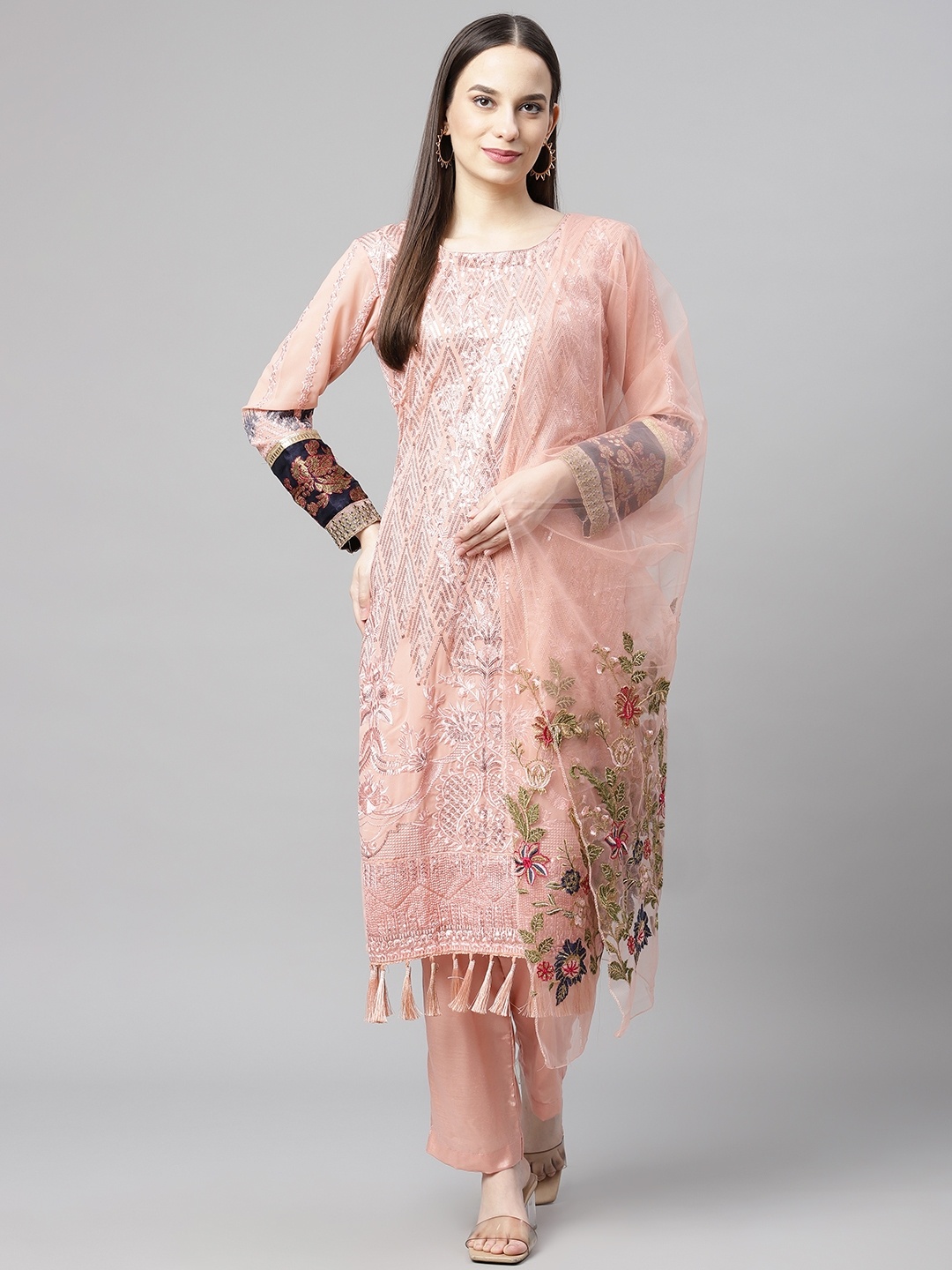 

Readiprint Fashions Peach-Coloured Embroidered Unstitched Dress Material