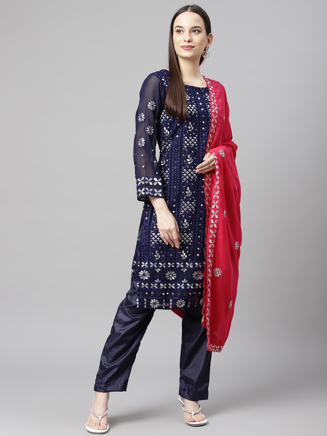 

Readiprint Fashions Blue & Pink Embroidered Unstitched Dress Material