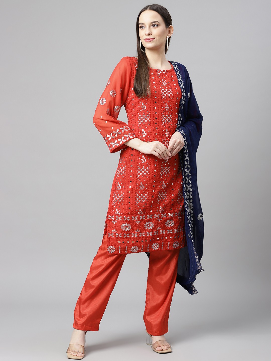

Readiprint Fashions Red & Blue Embroidered Unstitched Dress Material