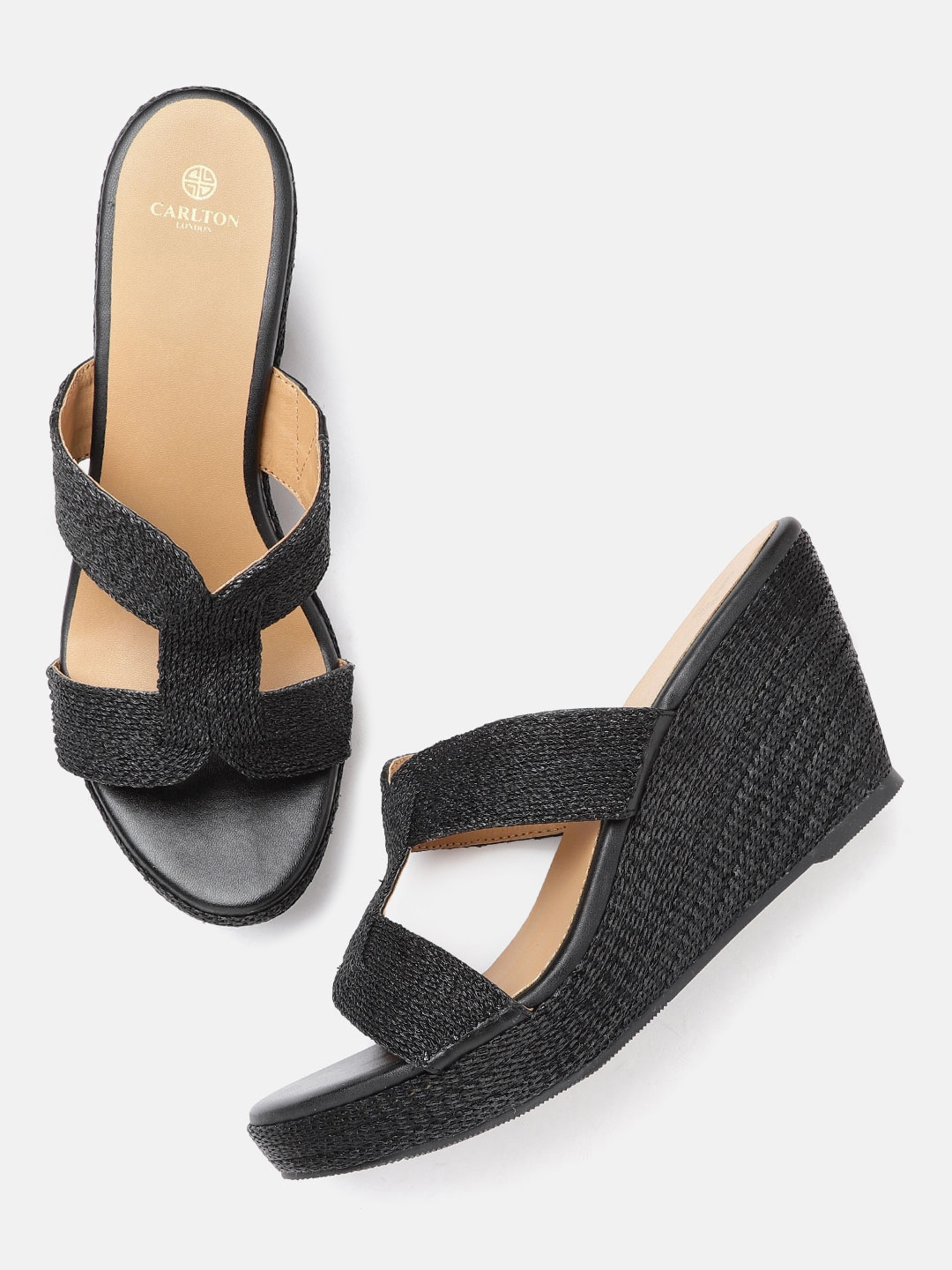 

Carlton London Women Black Self Design Wedge Sandals