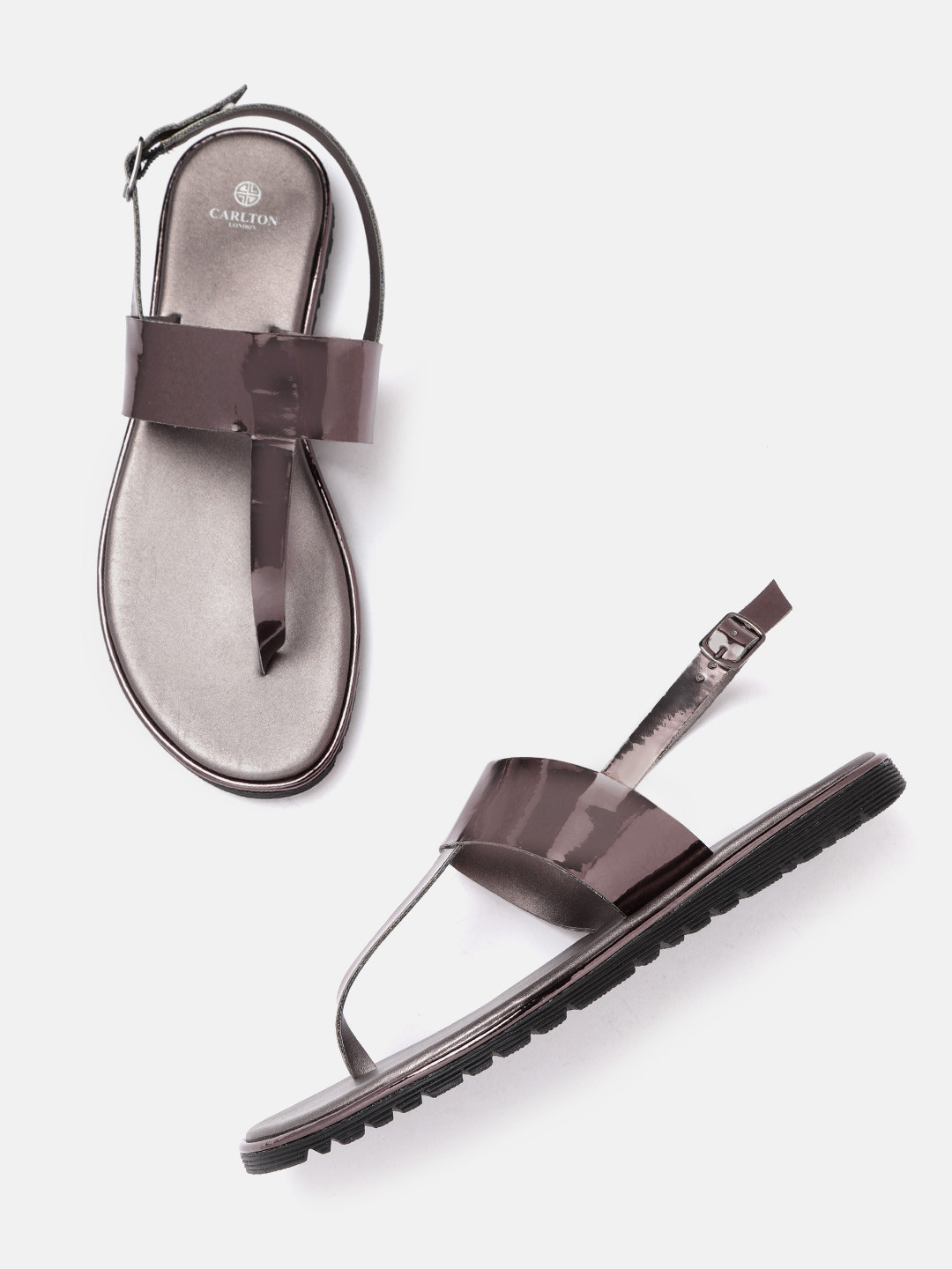 

Carlton London Women Coffee Brown T-Strap Flats with Buckles