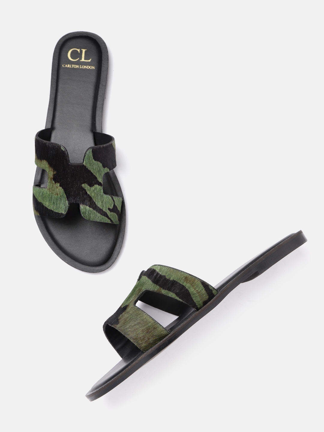 

Carlton London Women Green & Black Printed Open Toe Flats