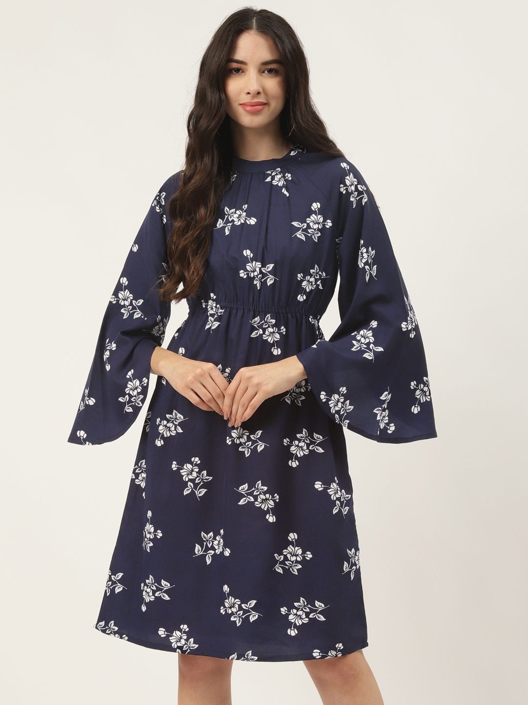 

WISSTLER Navy Blue Floral Crepe Dress