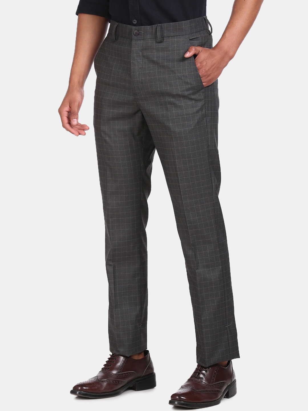 

Excalibur Men Grey Checked Formal Trousers