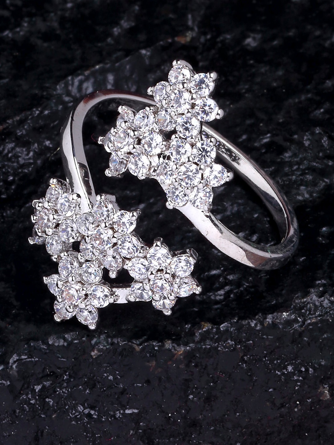 

KARATCART Silver-Plated & White Stone-Studded Adjustable Finger Ring