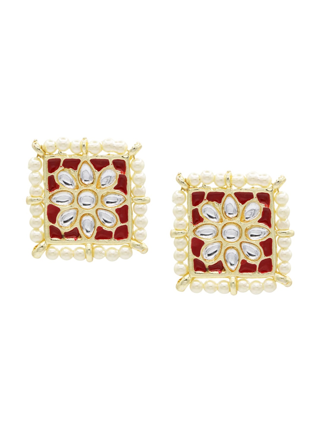 

ASMITTA JEWELLERY Maroon Square Shape Enamelled Studs Earrings