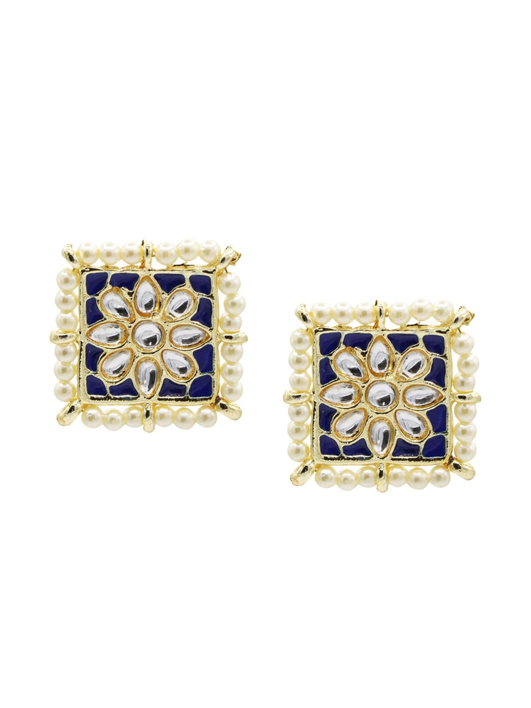 

ASMITTA JEWELLERY Navy Blue & Gold-Toned Geometric Studs Earrings