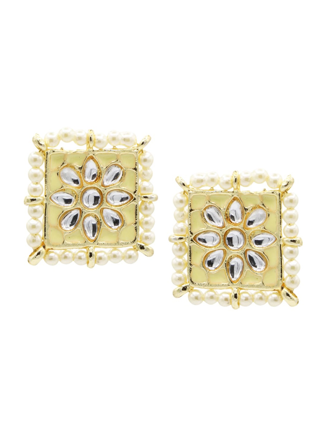 

ASMITTA JEWELLERY Gold-Toned & White Square Studs Earrings