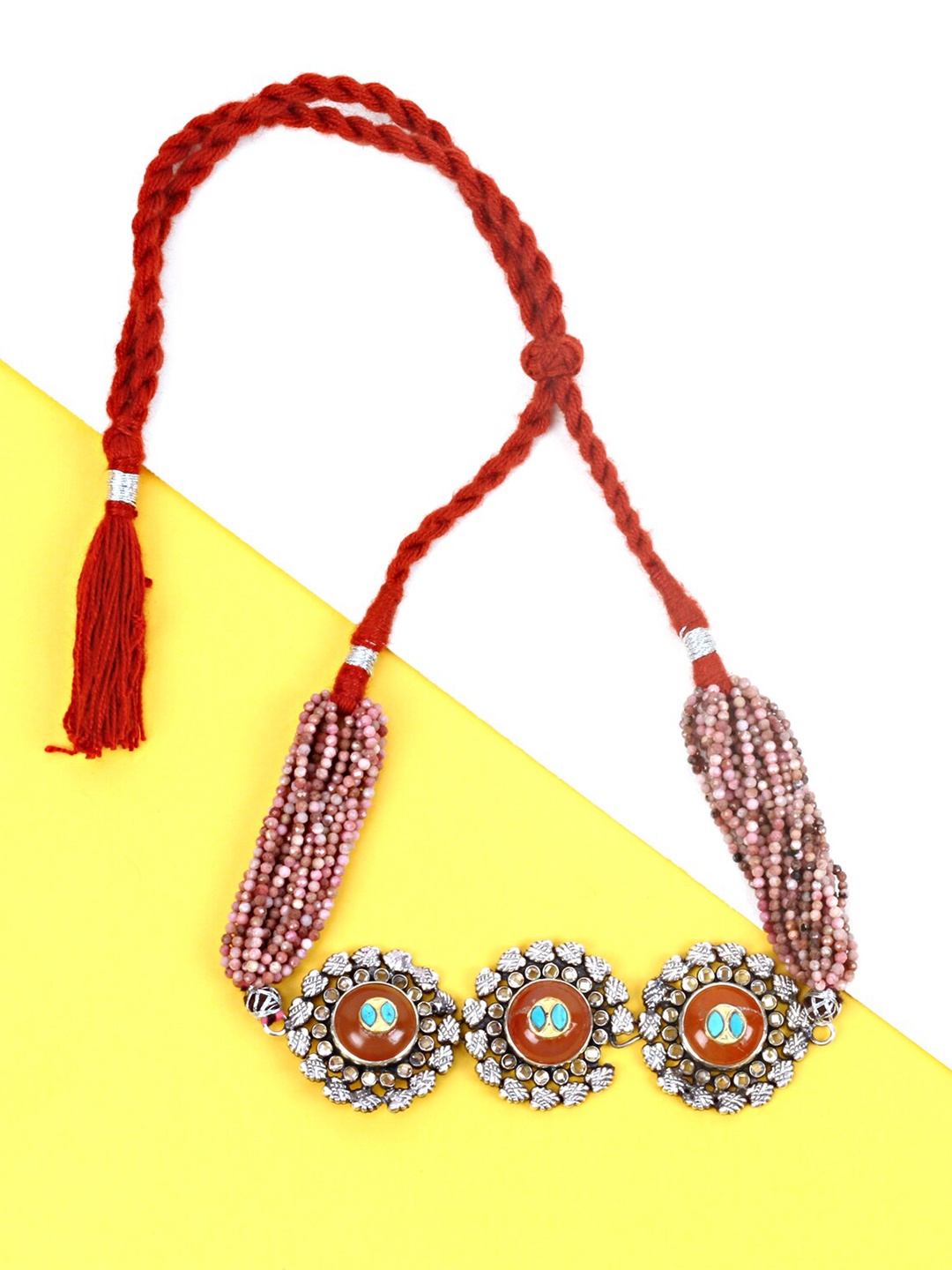 

SANGEETA BOOCHRA Silver-Toned & Maroon Silver Necklace