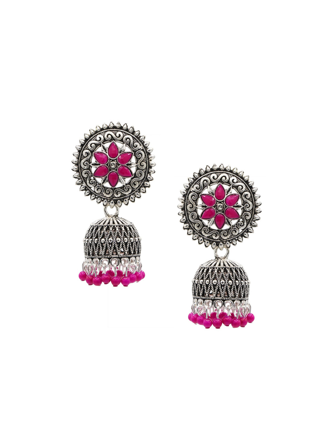 

ASMITTA JEWELLERY Pink & Silver-Toned Geometric Jhumkas Earrings