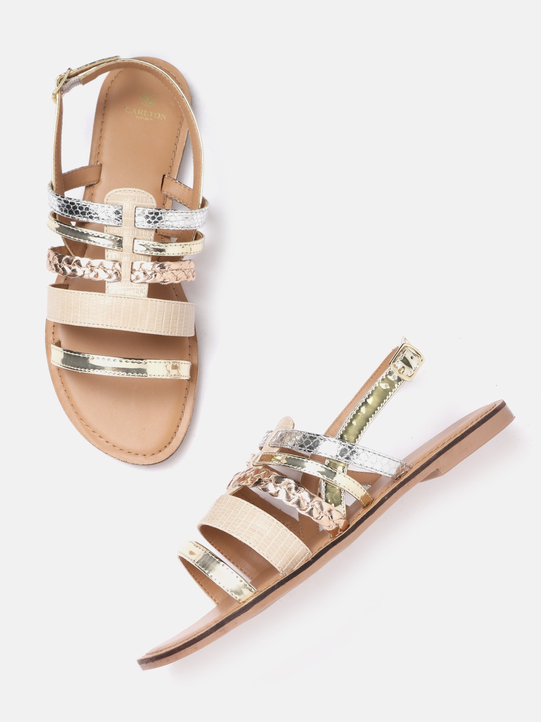 

Carlton London Women Beige Open Toe Flats with Buckles