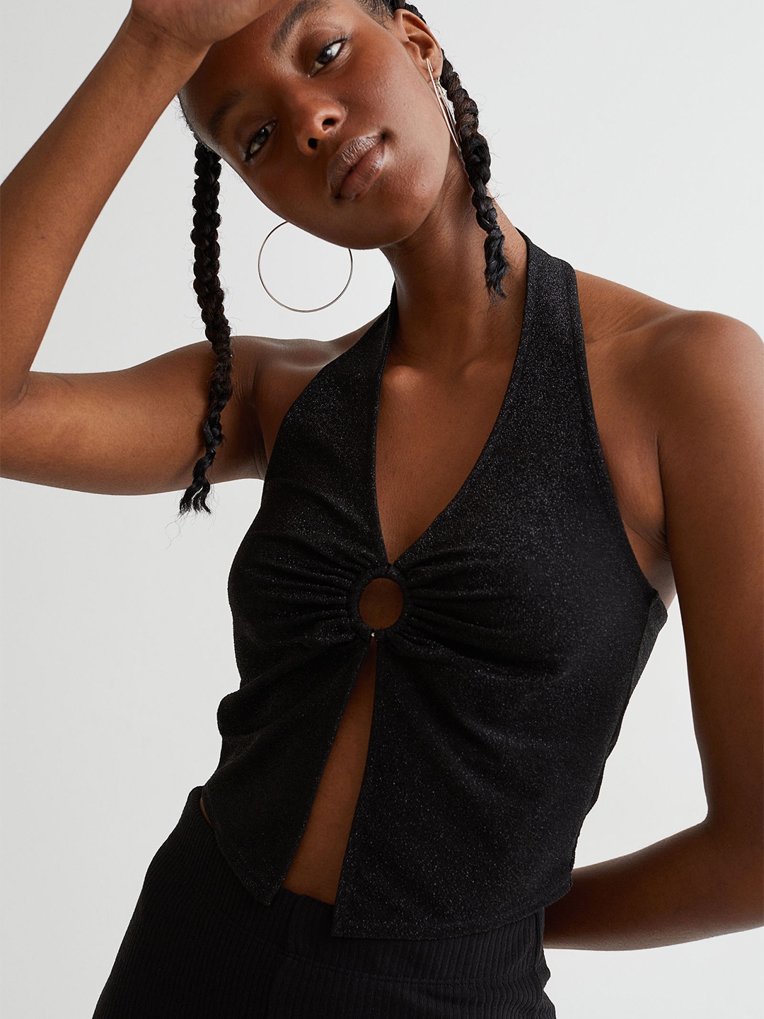 

H&M Women Black Halterneck Top