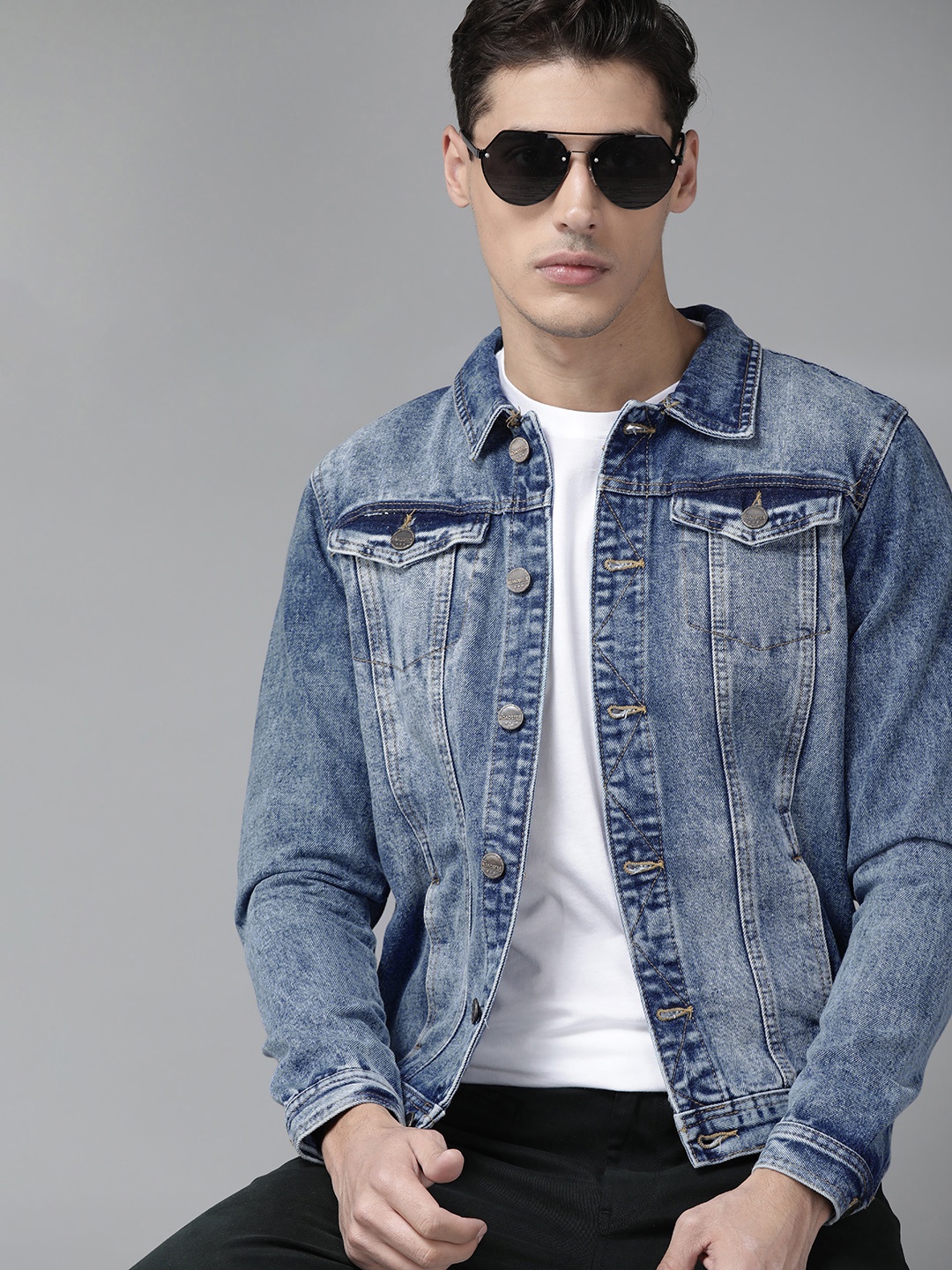 

The Roadster Lifestyle Co Men Blue Washed Pure Cotton Denim Jacket