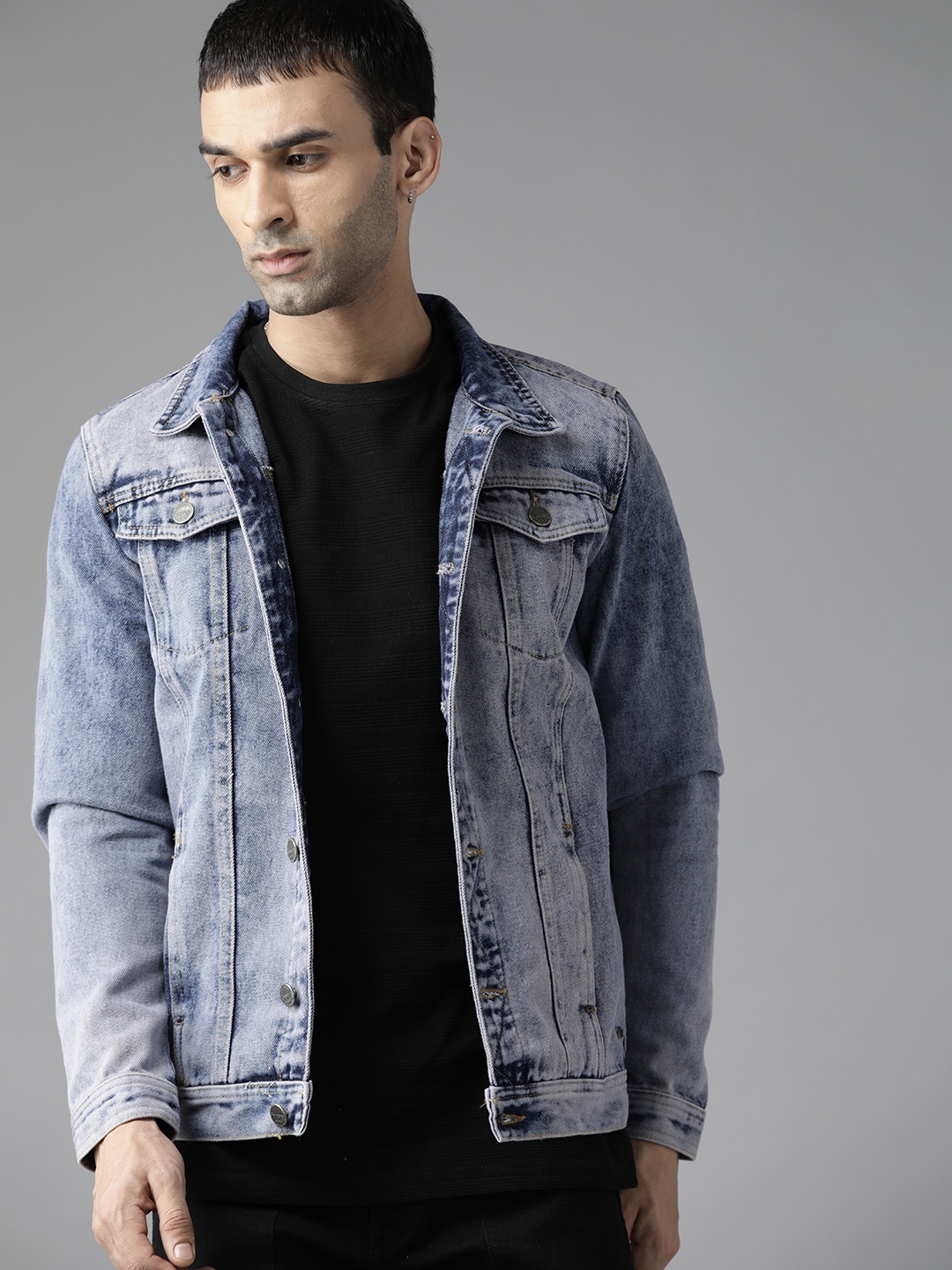 

Roadster Men Blue Washed Denim Jacket