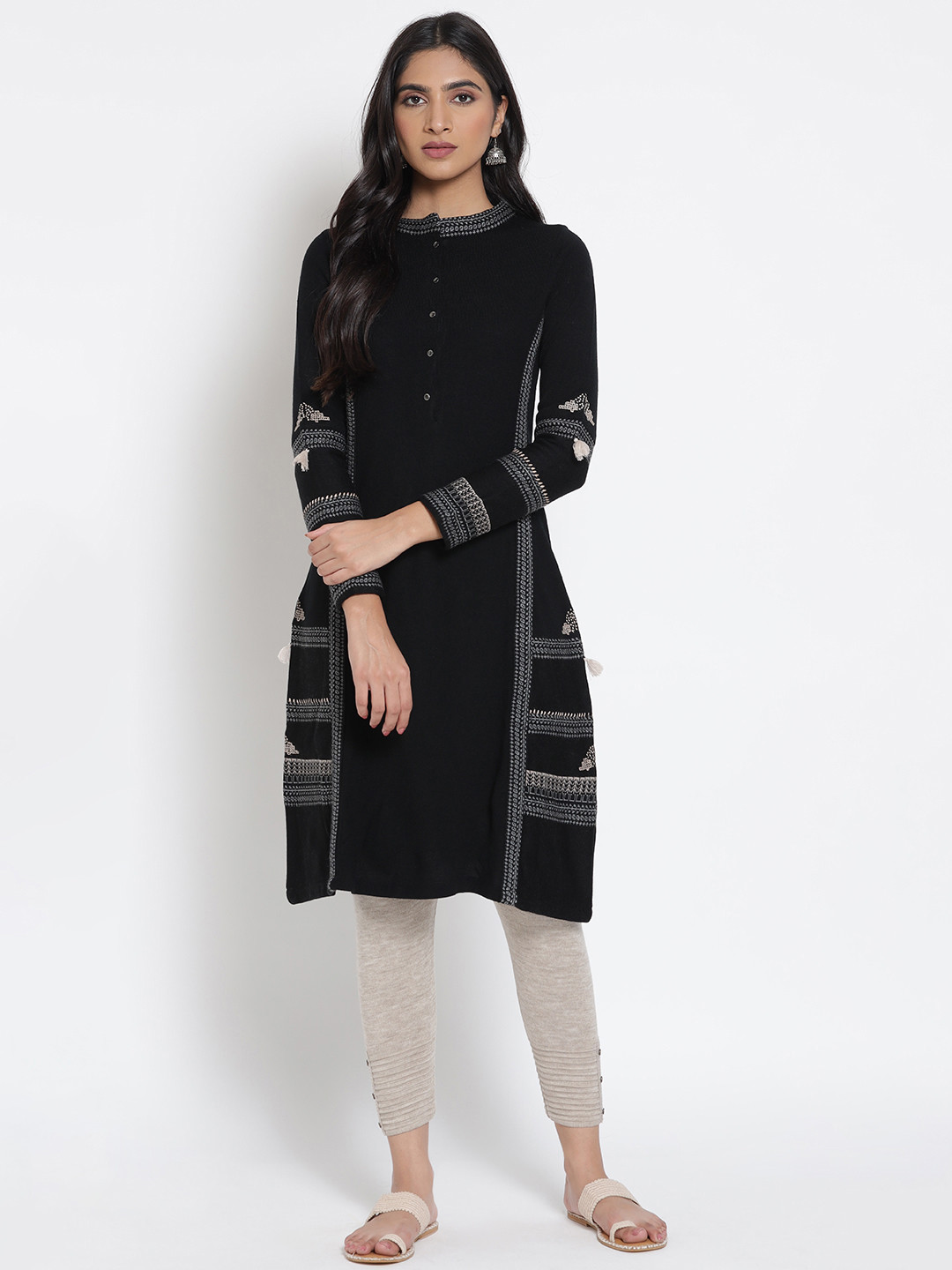 

W Women Black & Off White Thread Work Acrylic Kurta