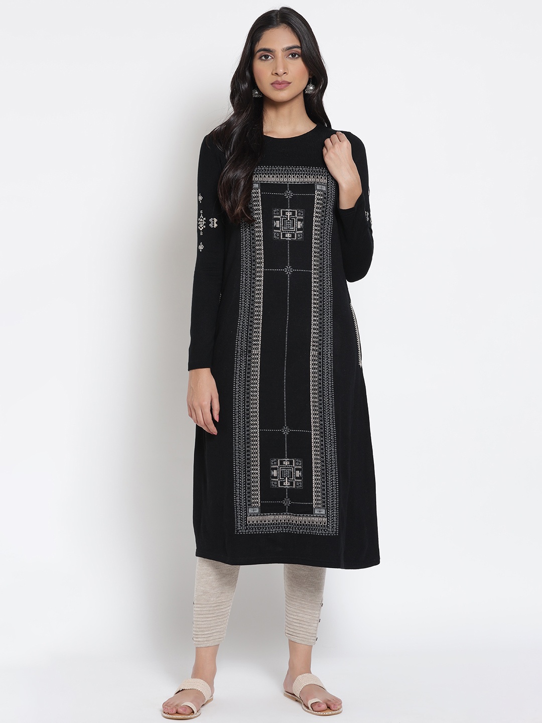 

W Women Black & White Thread Work Acrylic Kurta