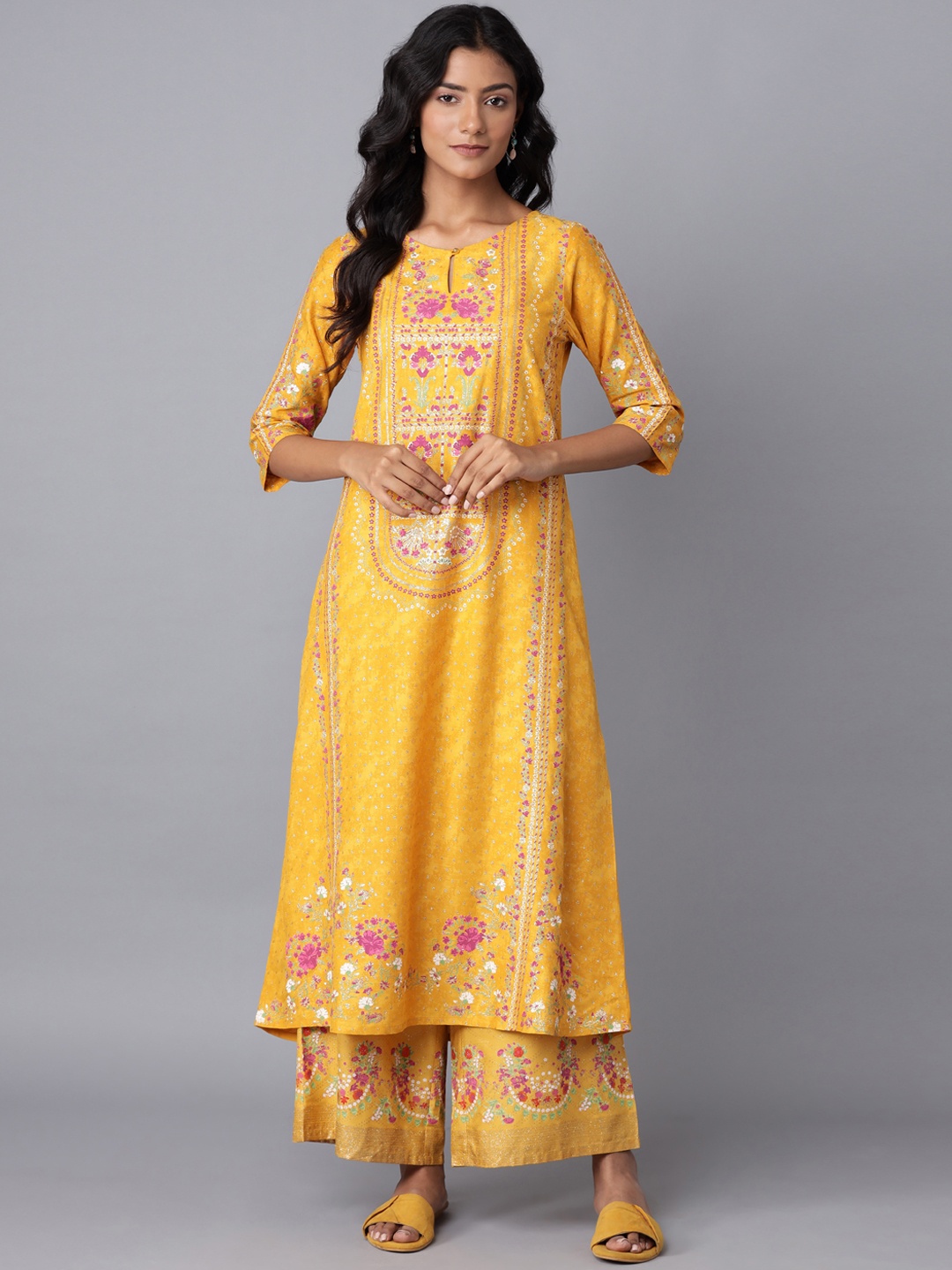 W Women Yellow Floral Printed Kurta