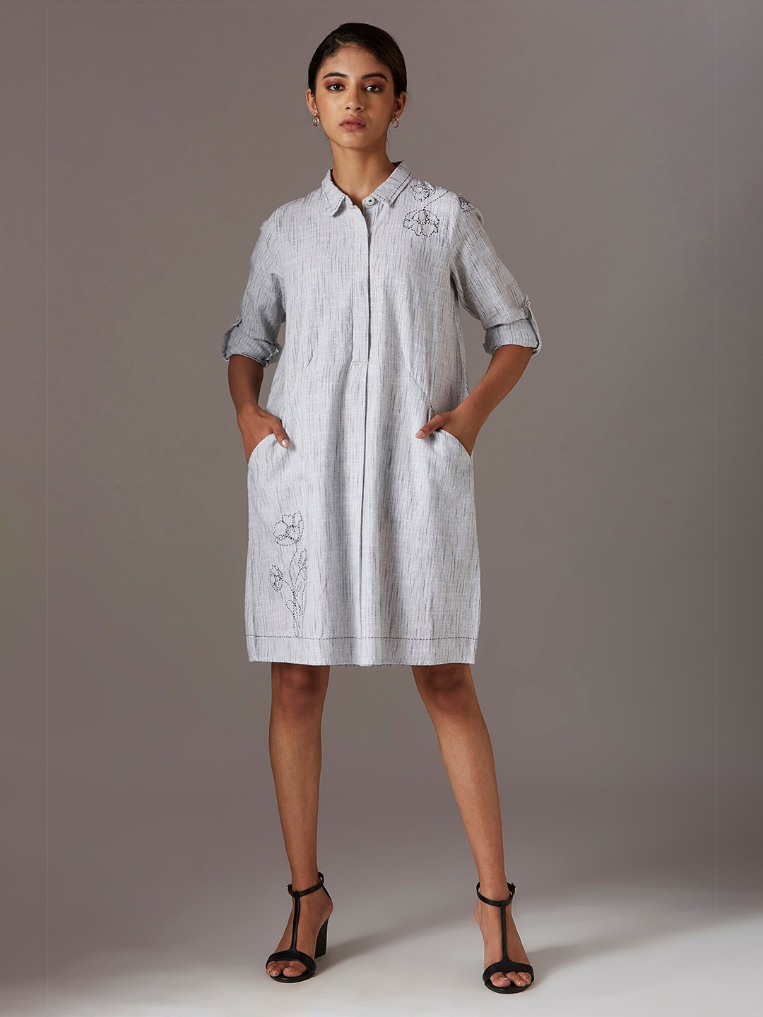 

W Black Striped Shirt Dress