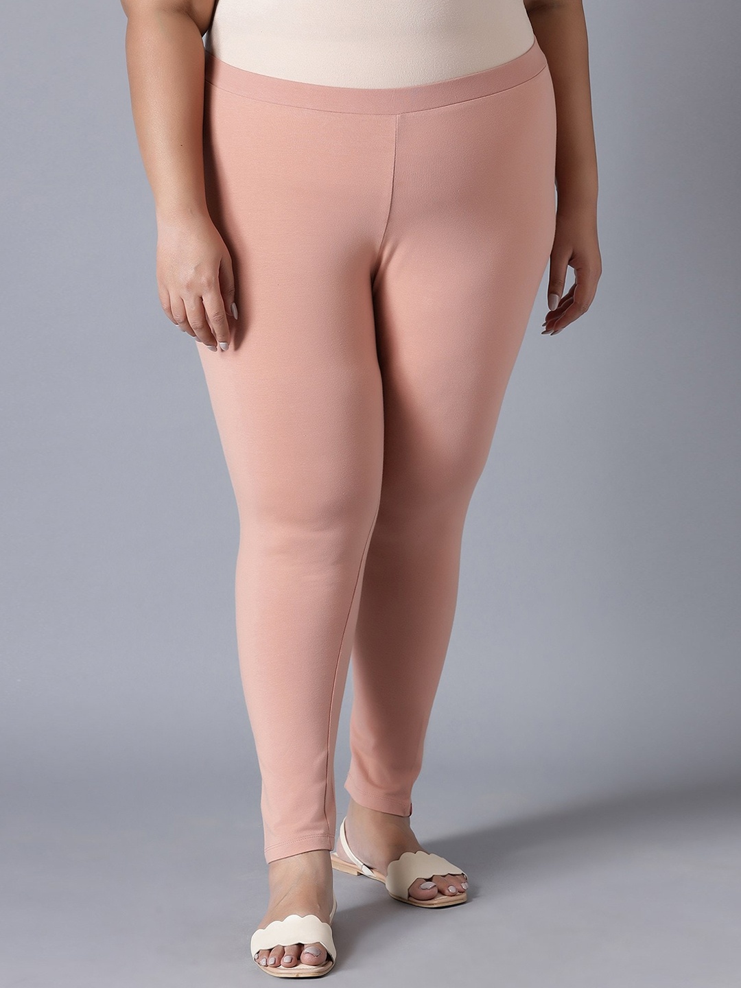 

W Women Dusty Pink Solid Ankle-Length Cotton Leggings