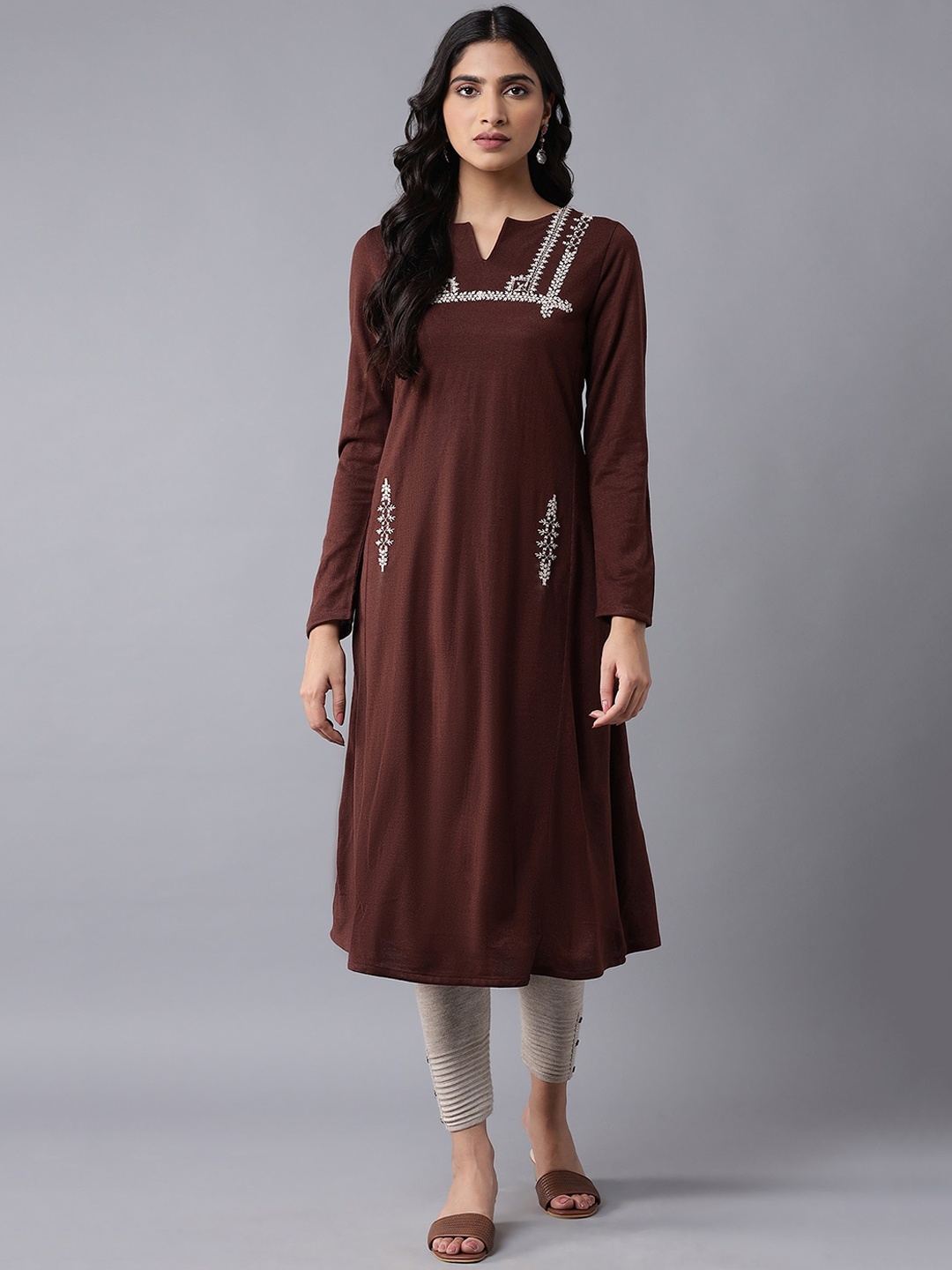 

W Women Brown Thread Work Kurta