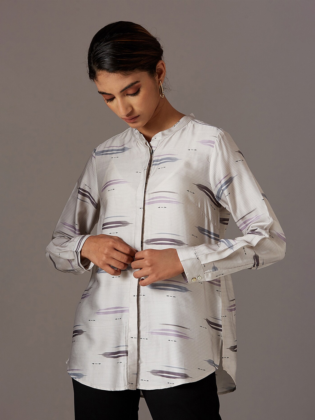 

W Women Blue Opaque Printed Casual Shirt