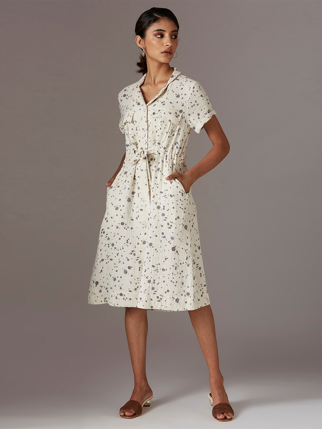 

W Grey Floral A-Line Dress