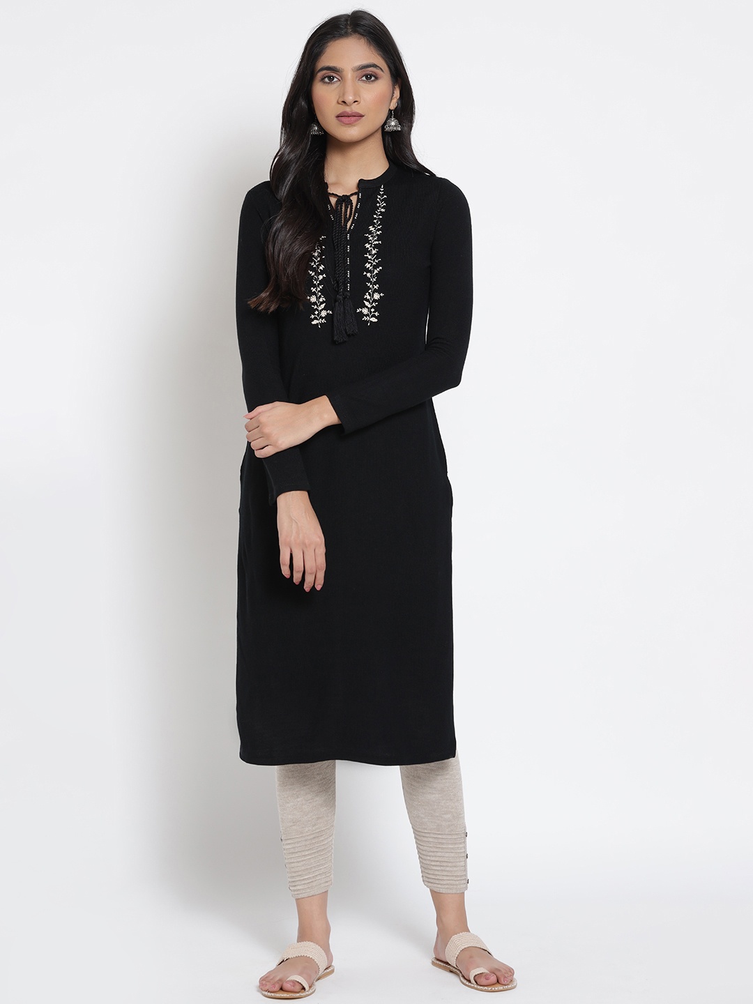 

W Women Black Yoke Design Thread Work Acrylic Kurta