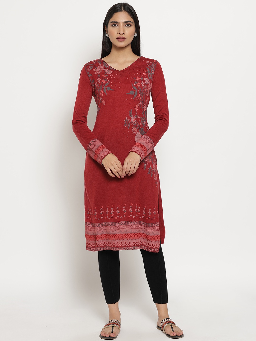 

W Women Red Floral Printed Kurta