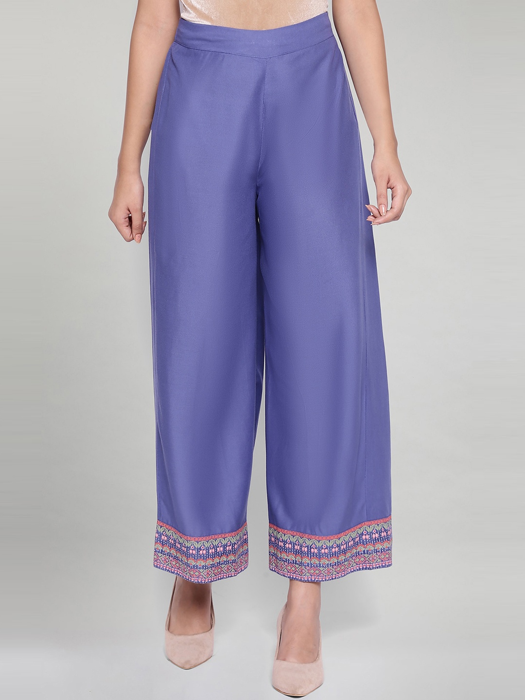 

W Women Blue Ethnic Motifs Printed Parallel Trousers