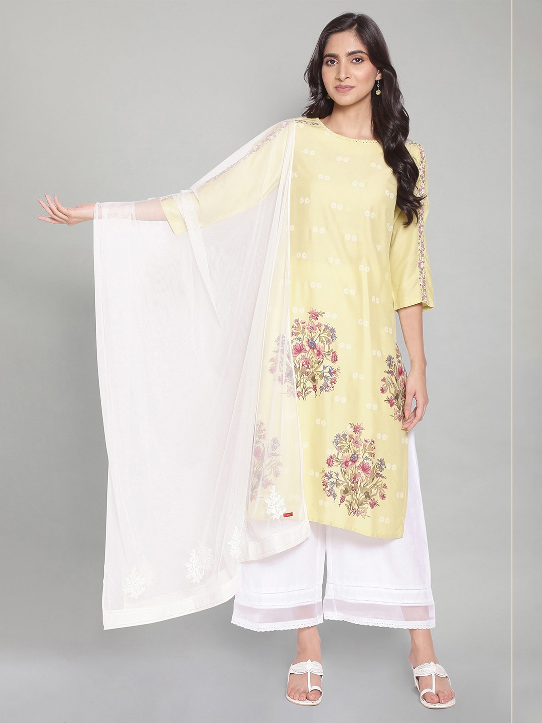 

W Women White Mesh Embroidered Dupatta