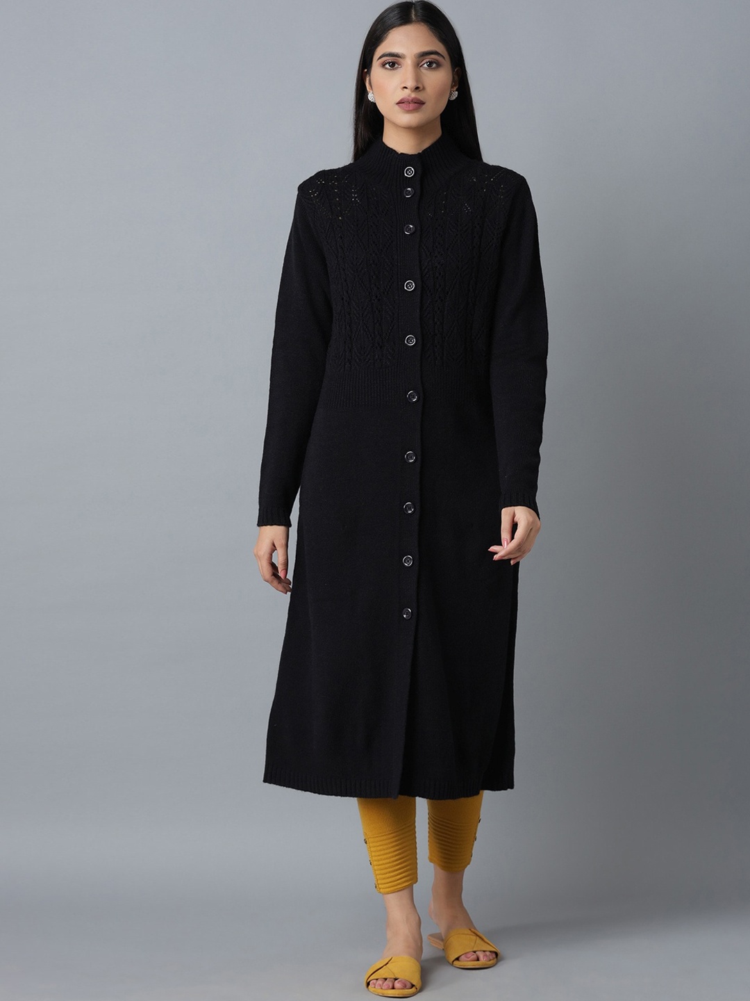 

W Women Black Acrylic Longline Tailored Jacket