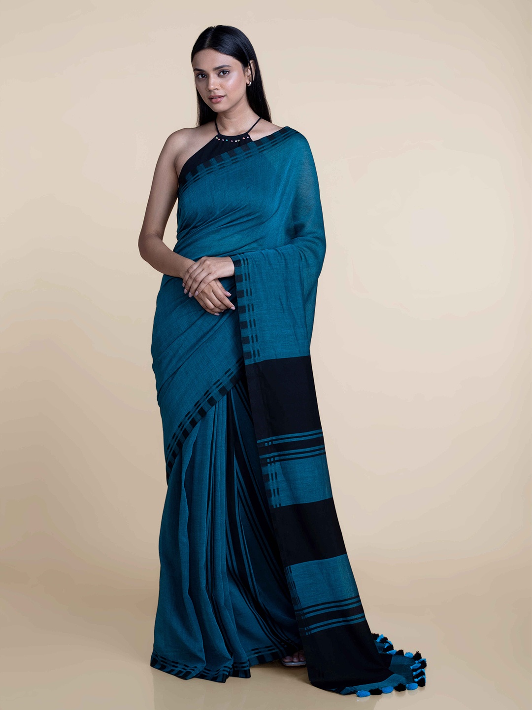 

Suta Blue & Black Cotton Modal Saree