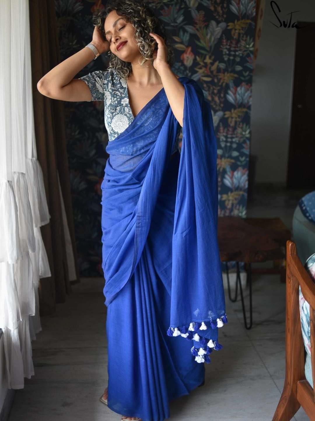 

Suta Blue Pure Mul Cotton Saree