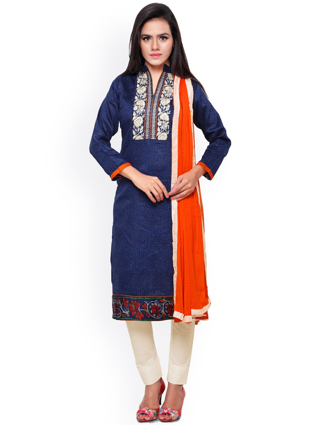

Saree mall Navy Printed Cotton Unstitched Dress Material, Navy blue