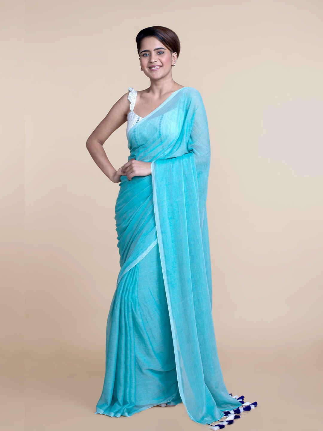 

Suta Light Blue Cotton Modal Saree