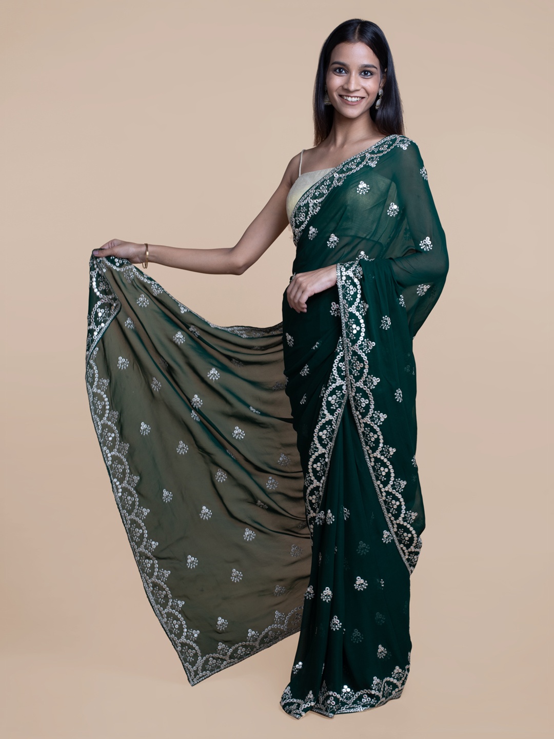 

Suta Green Georgette Mirror Work Embroidered Saree, Maroon
