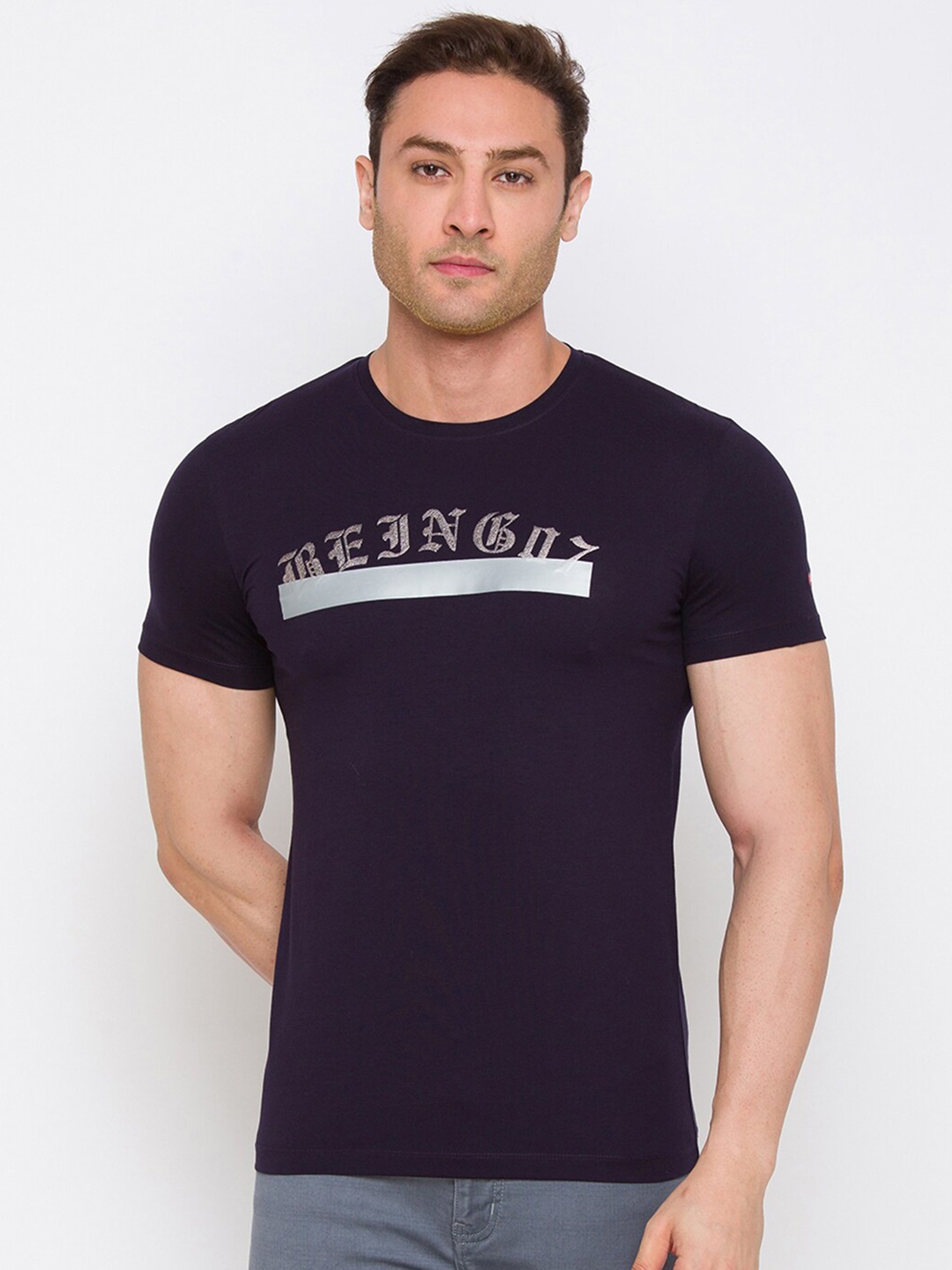 Being Human Men Navy Blue Printed T-shirt