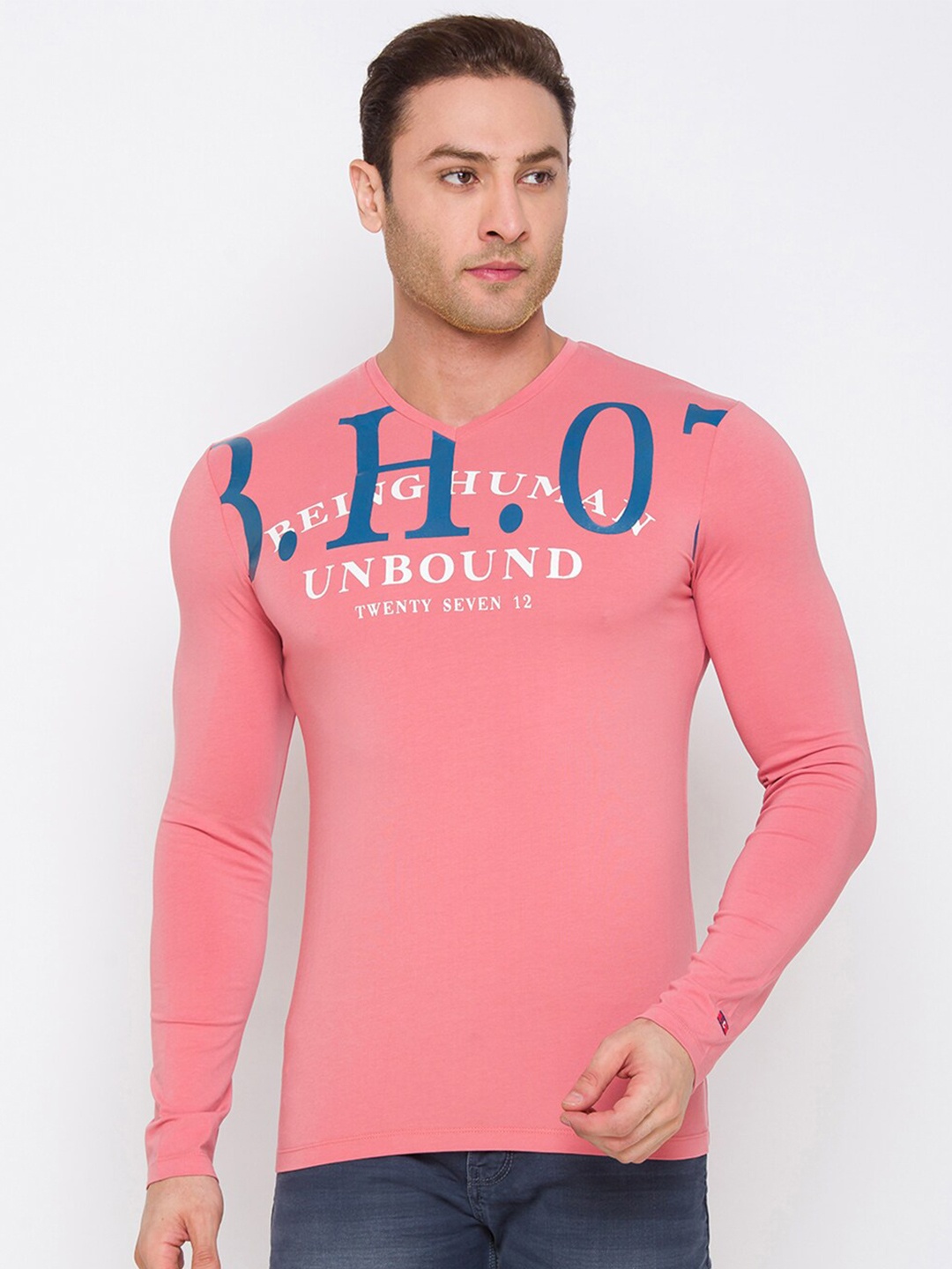 

Being Human Men Coral Pink Printed T-shirt