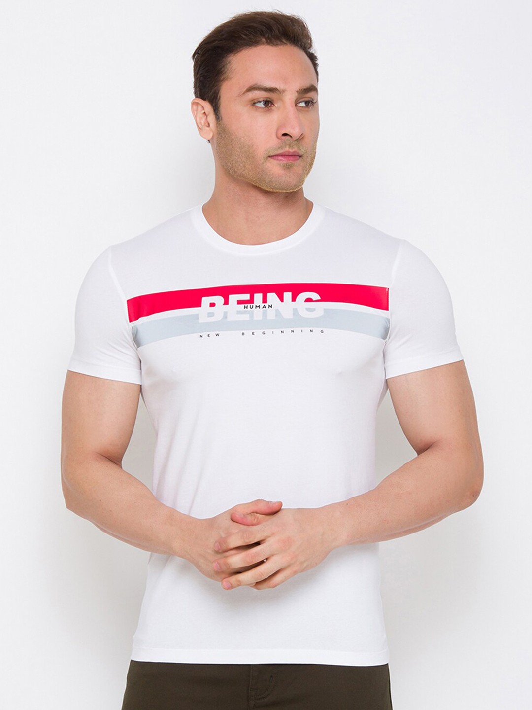 

Being Human Men White Typography Printed Applique T-shirt