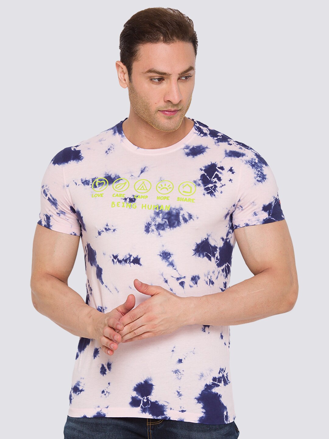 

Being Human Men Pink & Navy Blue Tie and Dye T-shirt