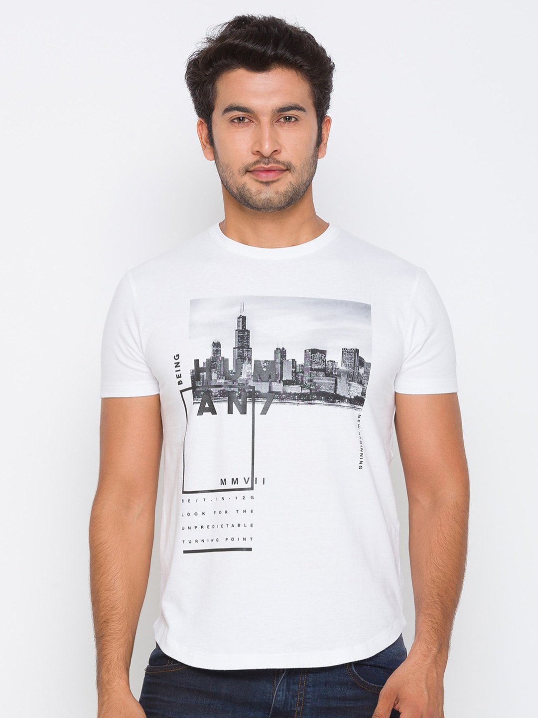 

Being Human Men White Printed Applique T-shirt