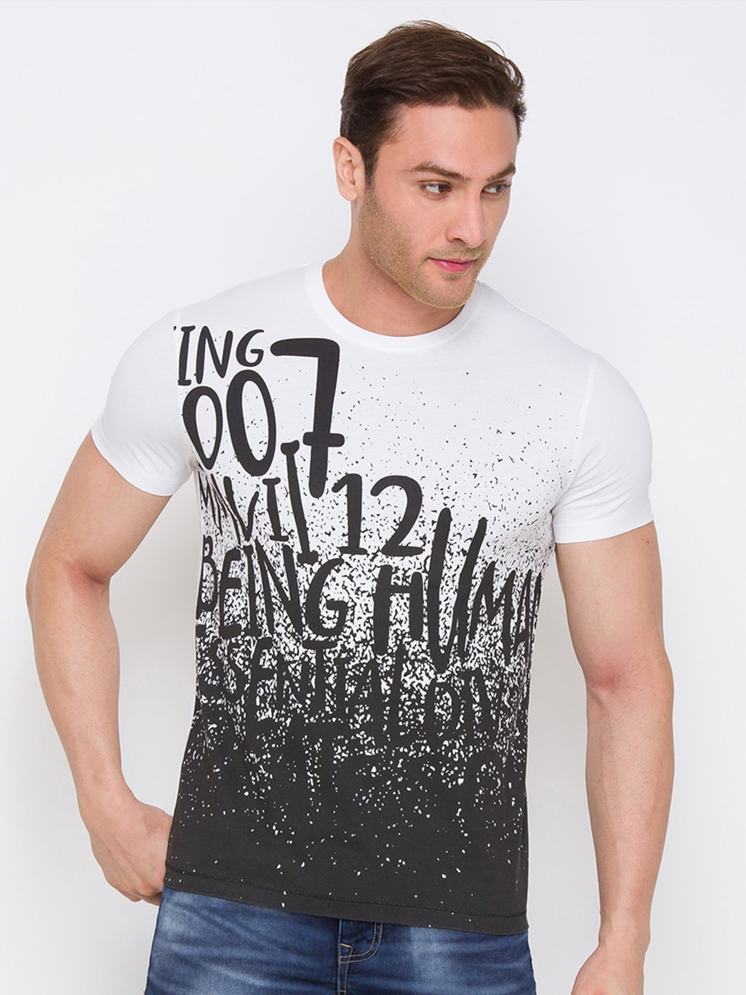 

Being Human Men White Typography Printed Pockets T-shirt