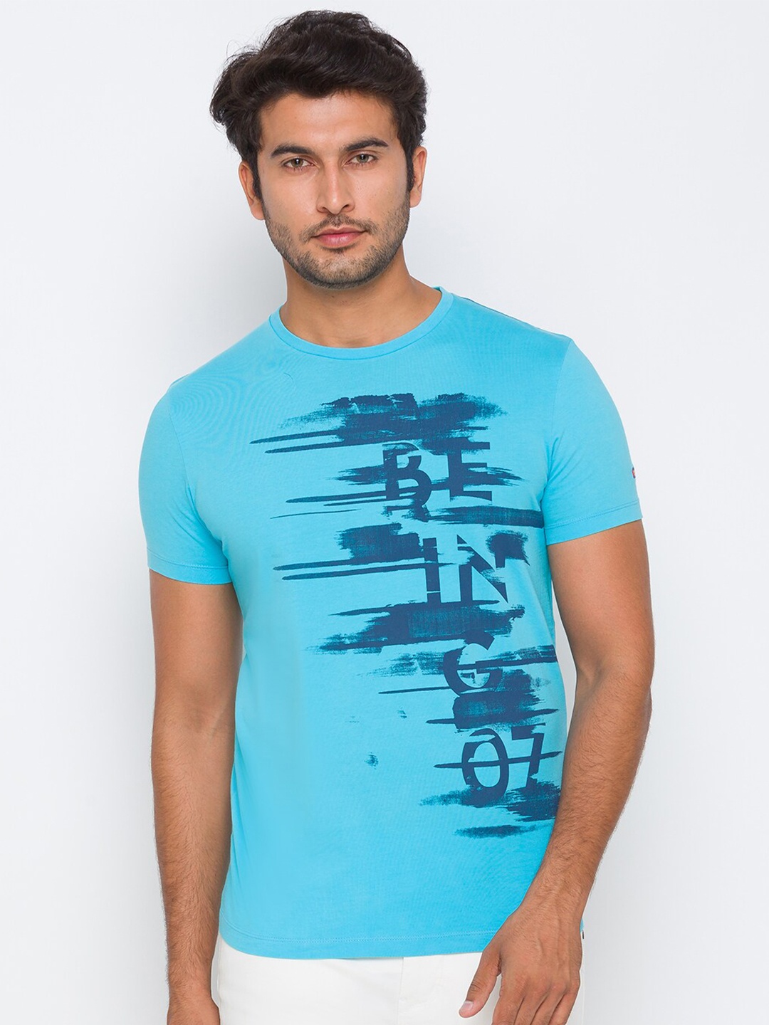

Being Human Men Blue Typography Printed Raw Edge T-shirt