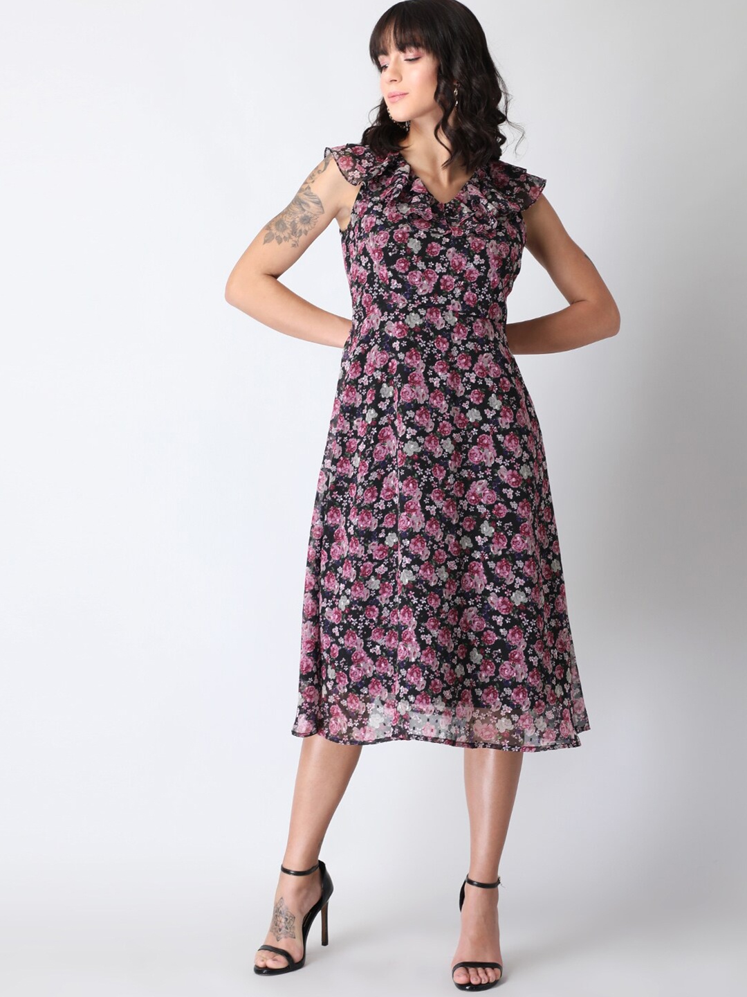 

FabAlley Black Floral Midi Dress