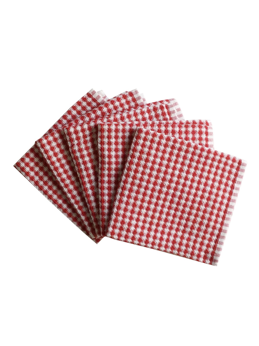 

Lushomes Pack of 5 Red & White Checked Pure Cotton Kitchen Towels