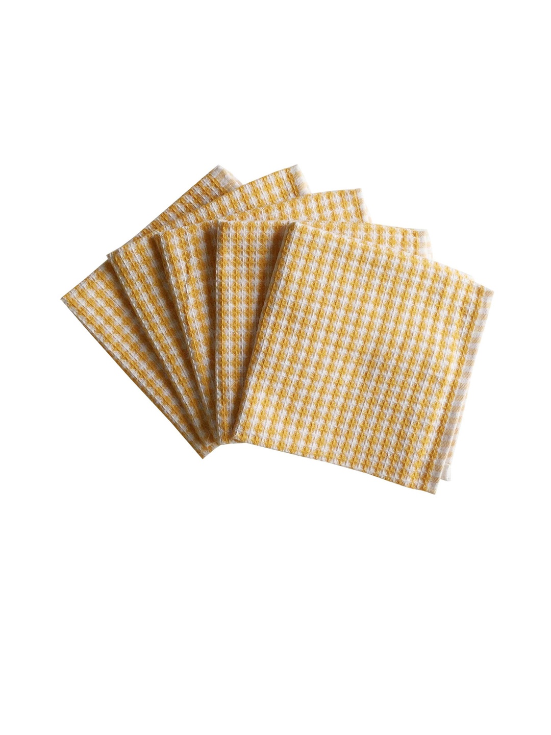 

Lushomes Set Of 5 Yellow & White Checked Cotton Kitchen Towels