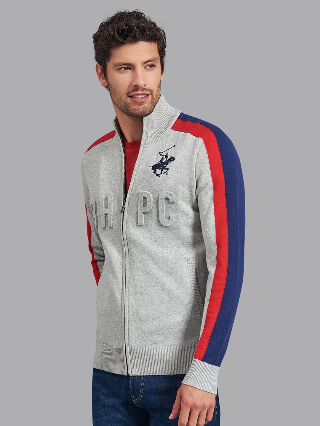 

Beverly Hills Polo Club Men Grey Typography Cardigan Sweater
