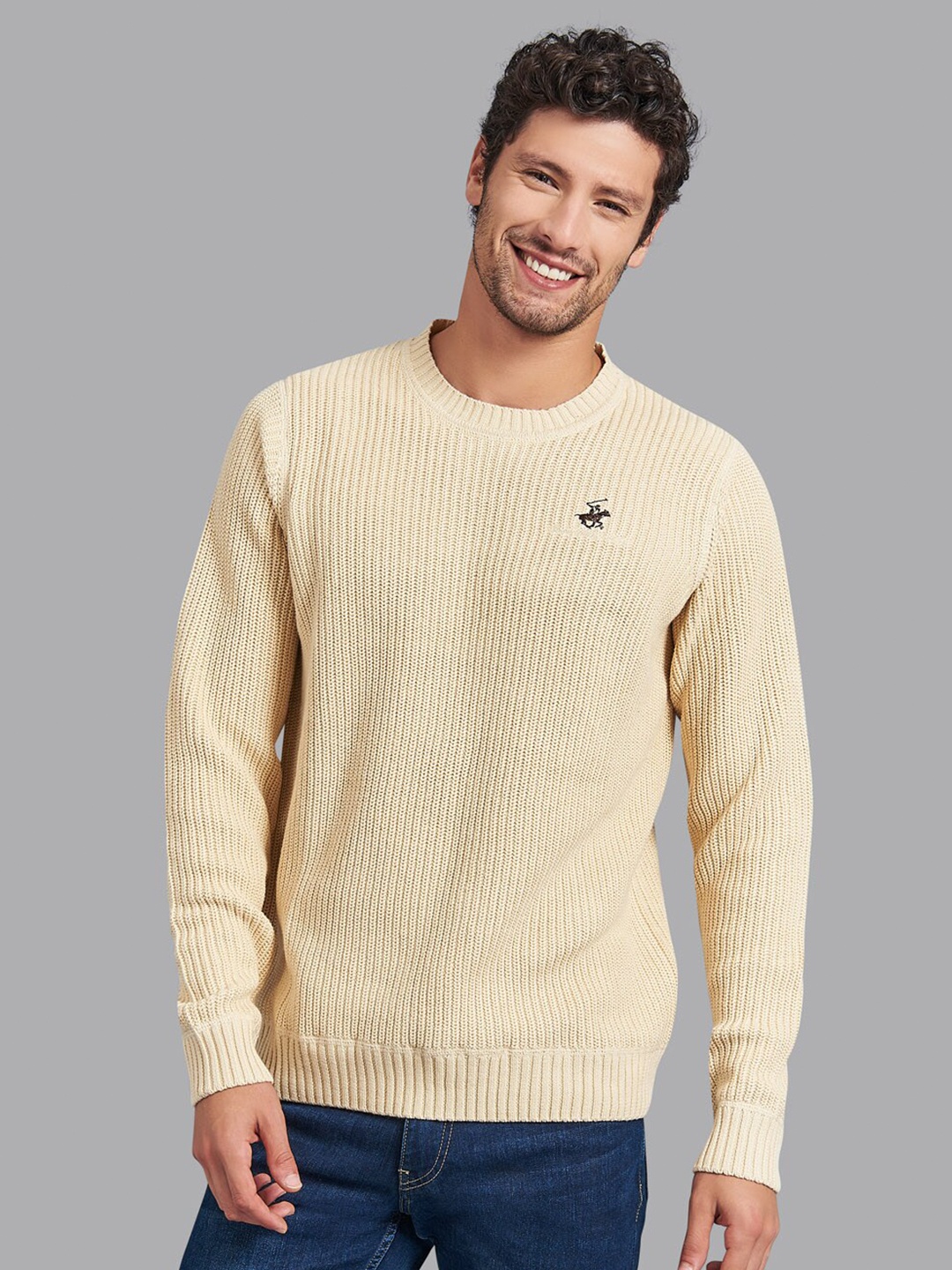

Beverly Hills Polo Club Men Khaki Open Knit Pullover