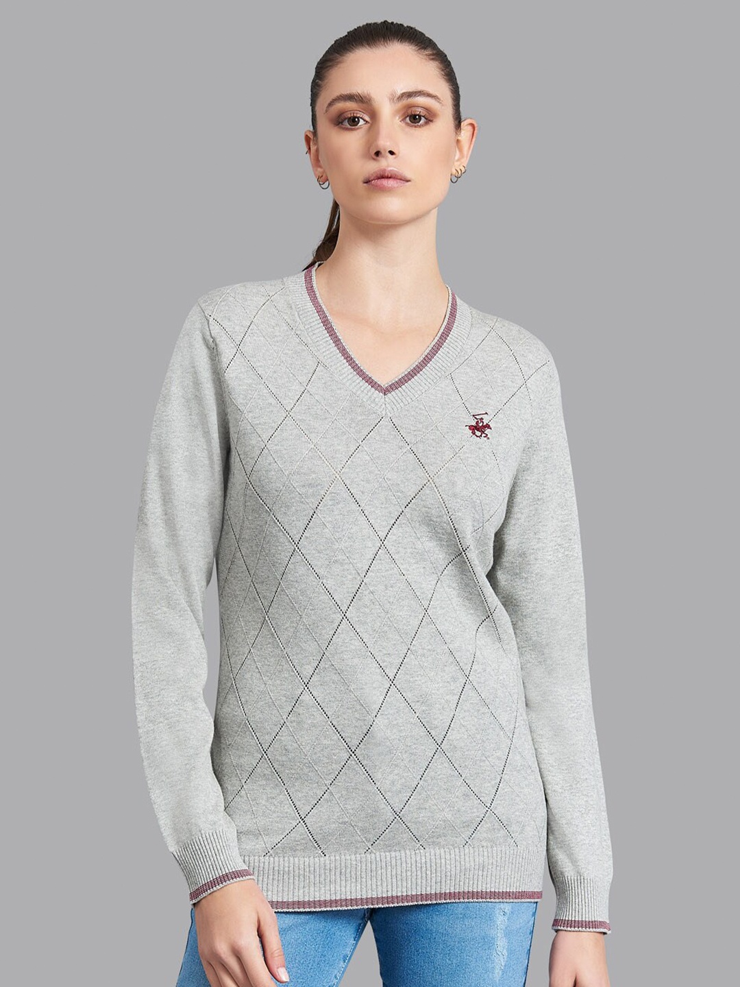 

Beverly Hills Polo Club Women Grey Open Knit Pullover