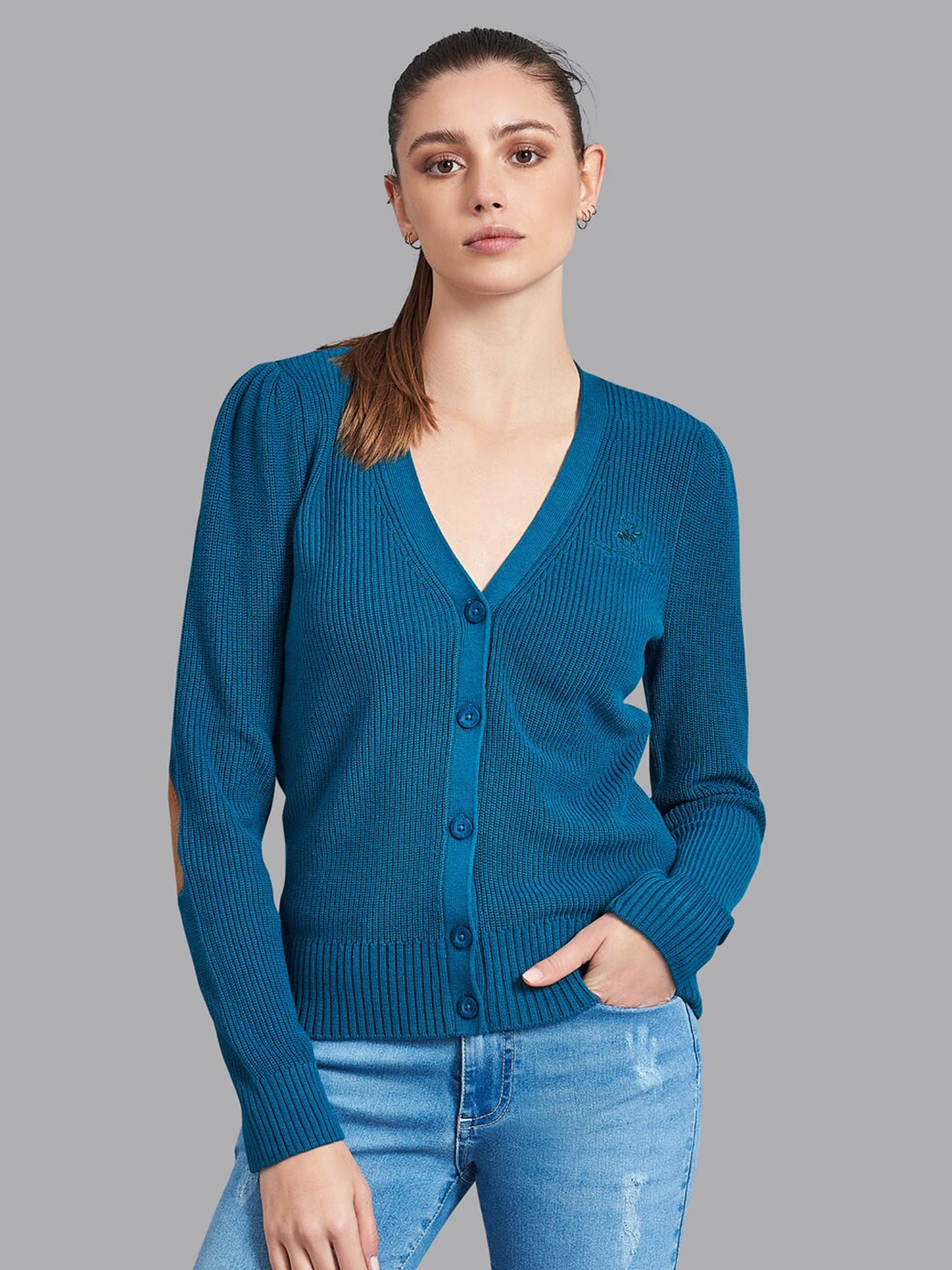 

Beverly Hills Polo Club V-Neck Ribbed Cotton Cardigan Sweaters, Teal